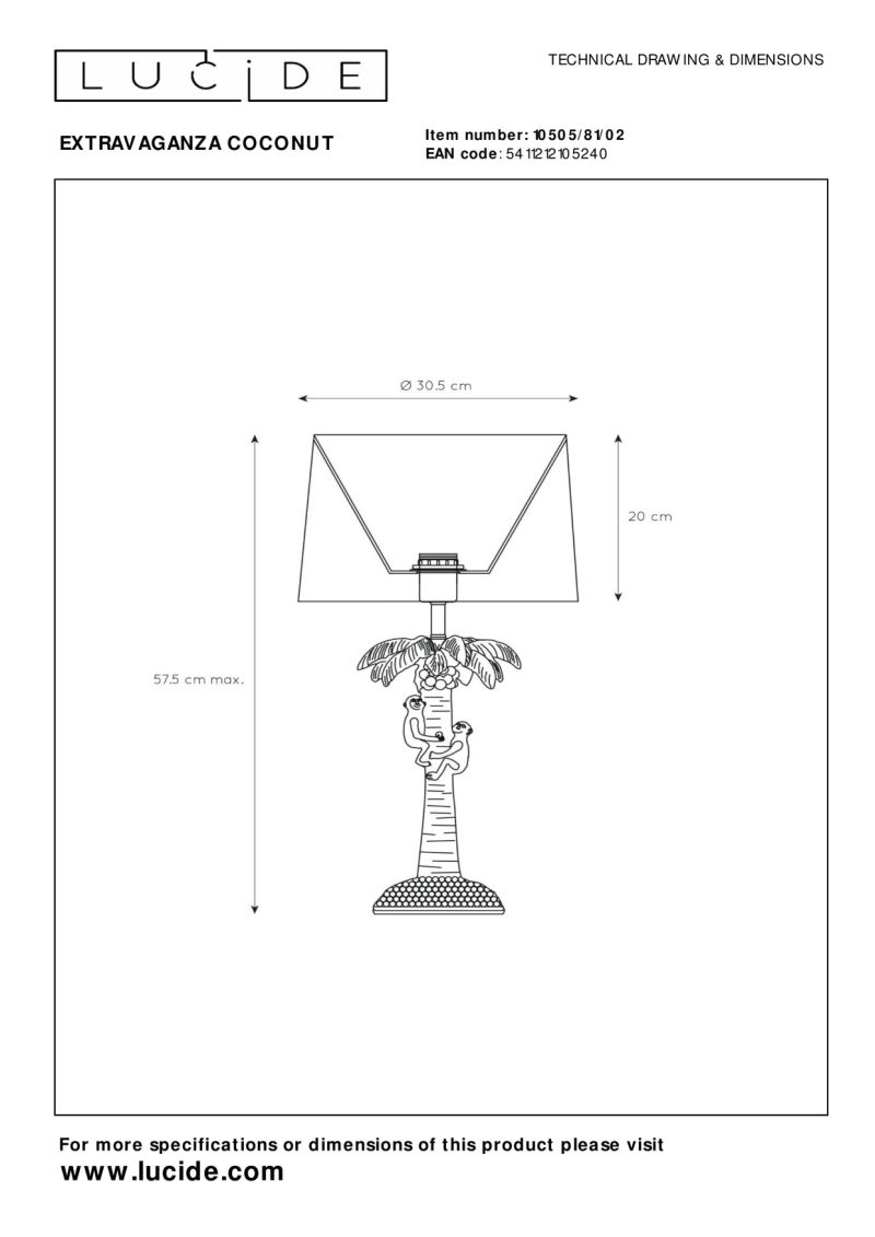 Lucide EXTRAVAGANZA COCONUT - Stolná lampa - Ø 30,5 cm - 1xE27 - Matt Gold / Mosadz